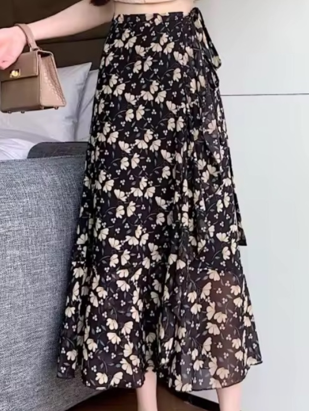 Black Floral Ruffle Skirt